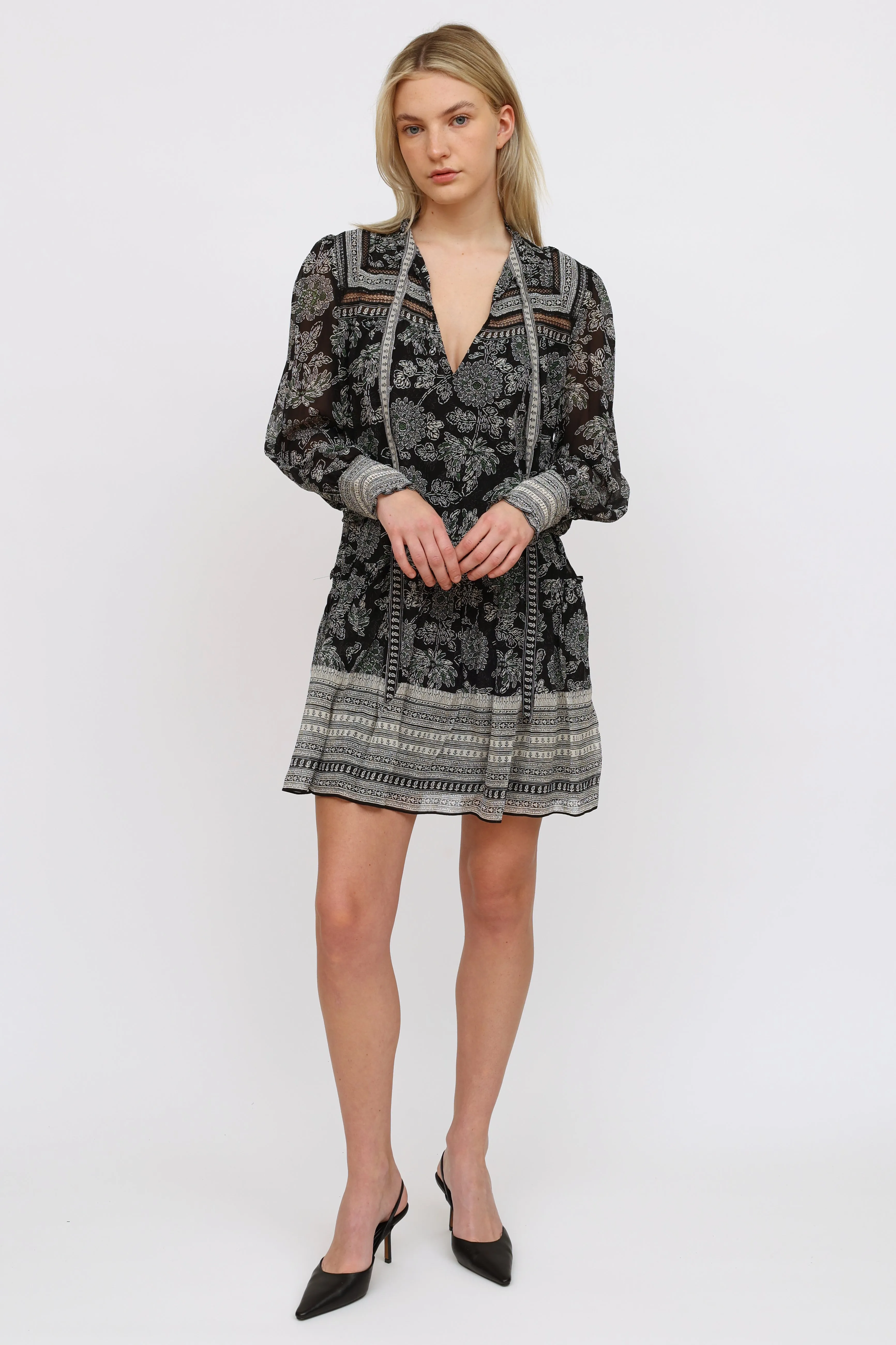 Black & Grey Silk Patterned Dress