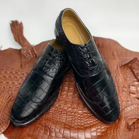 Black Belly Alligator Leather Oxford Dress Shoes For Men  | SH01A42