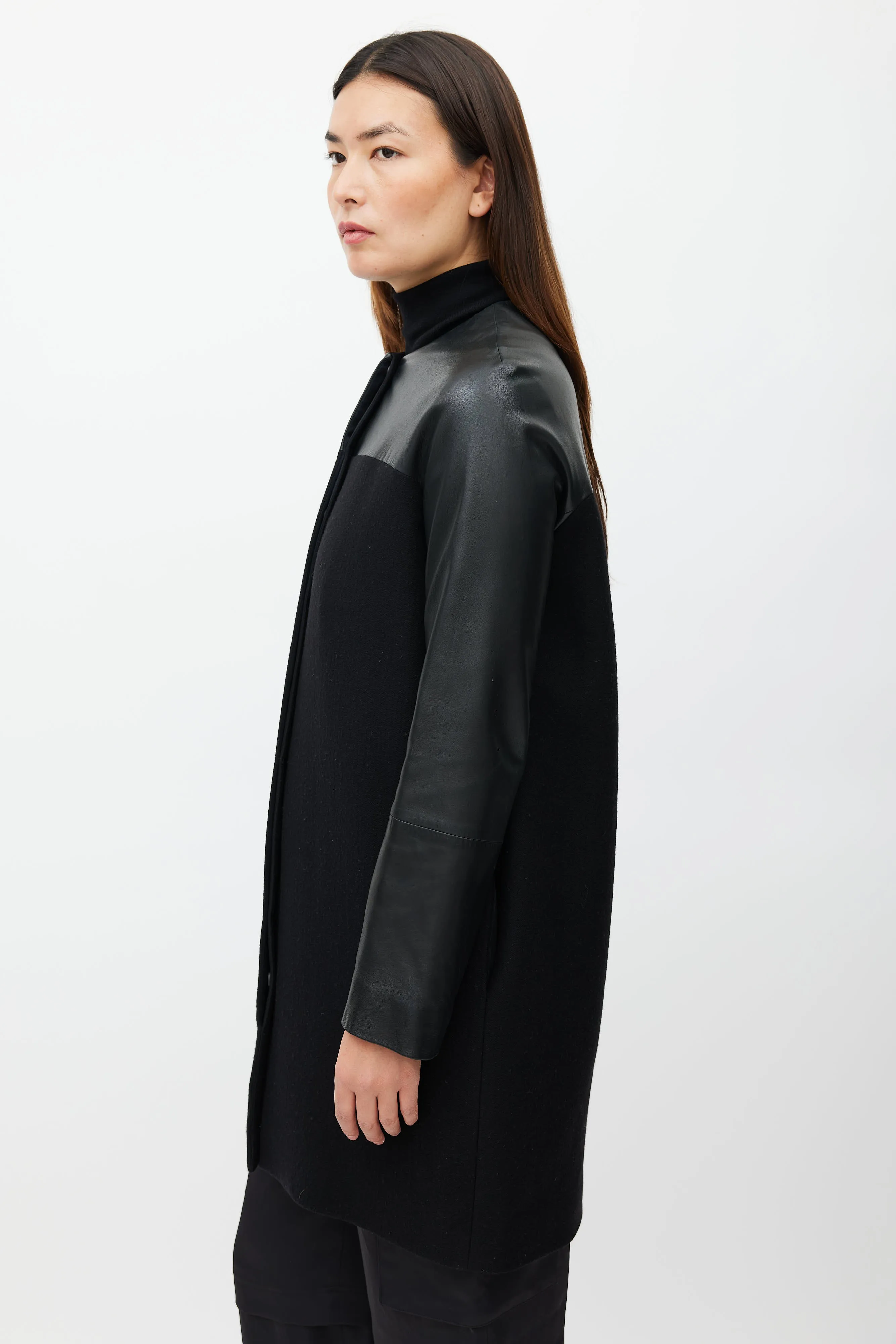 Black Cashmere Leather Coat