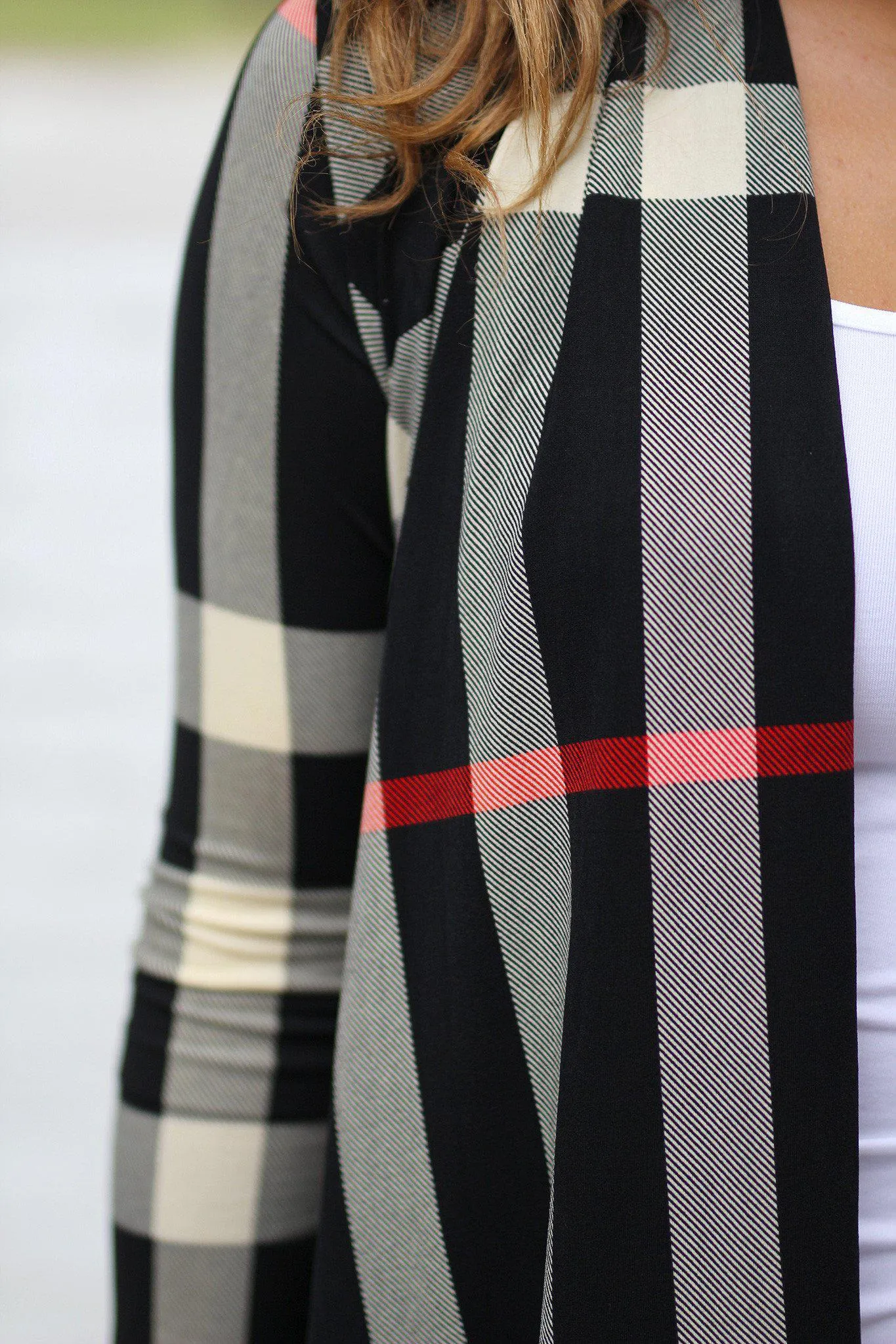 Black Check Print Cardigan