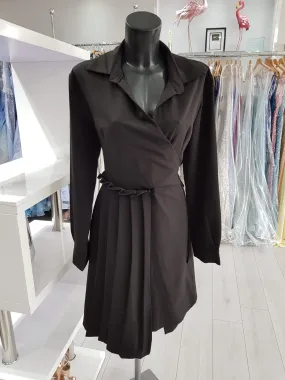 Black half pleated wrap dress