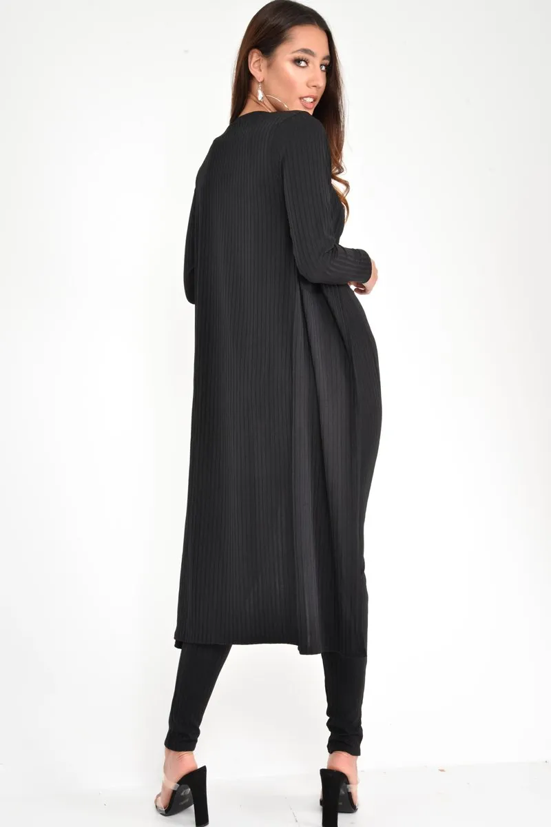 Black Rib Longline Cardigan - Charlett