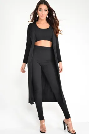 Black Rib Longline Cardigan - Charlett