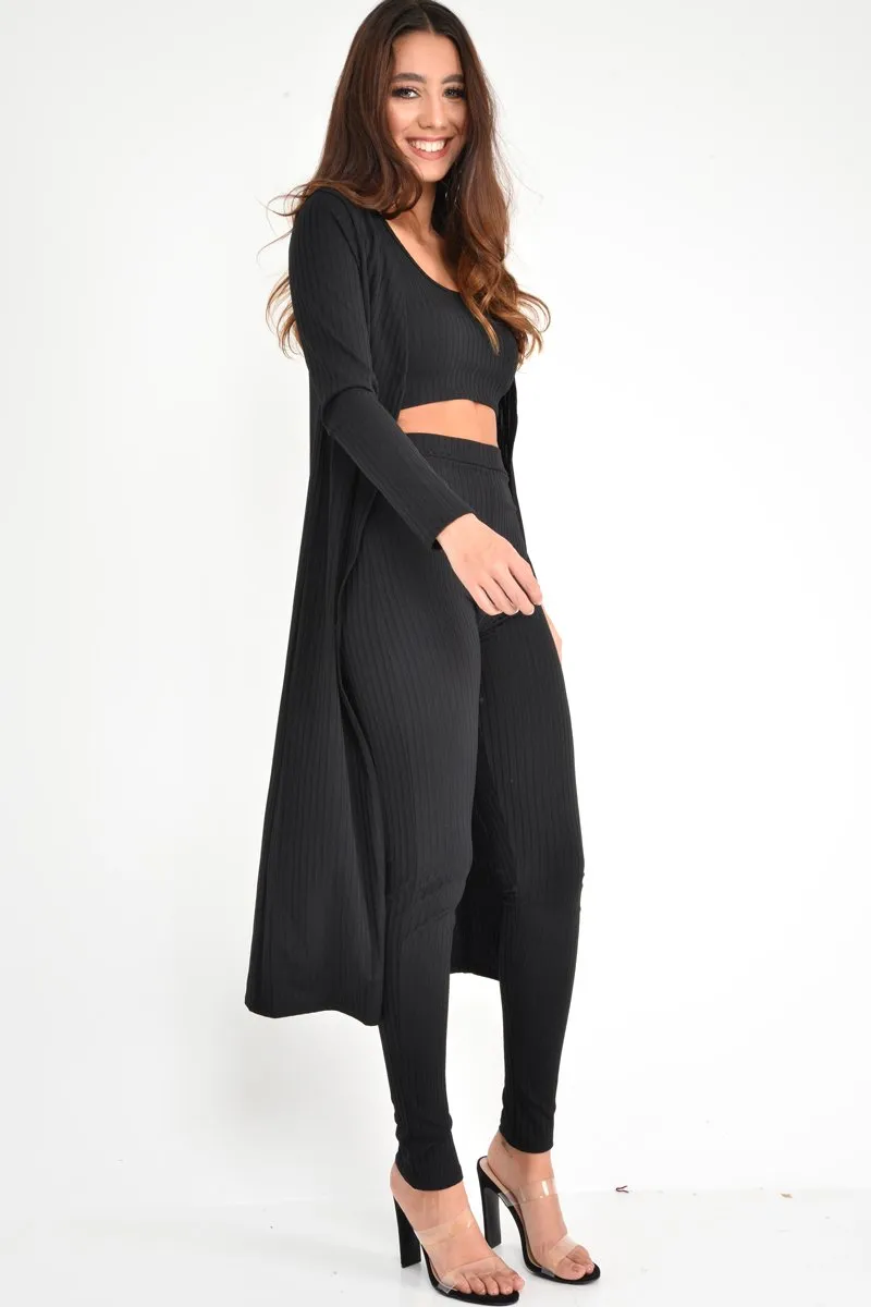 Black Rib Longline Cardigan - Charlett