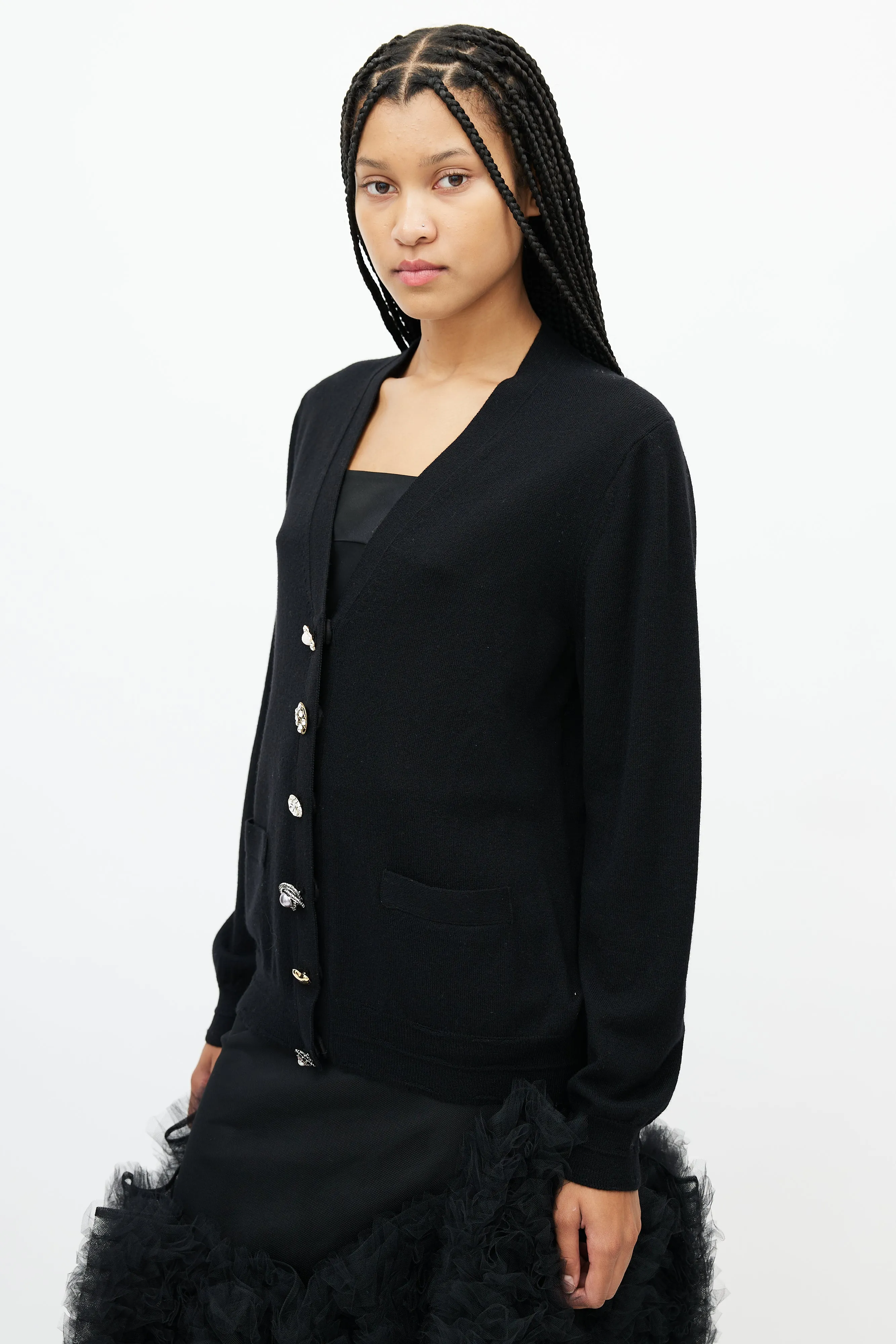 Black The Jewelled Button Cardigan