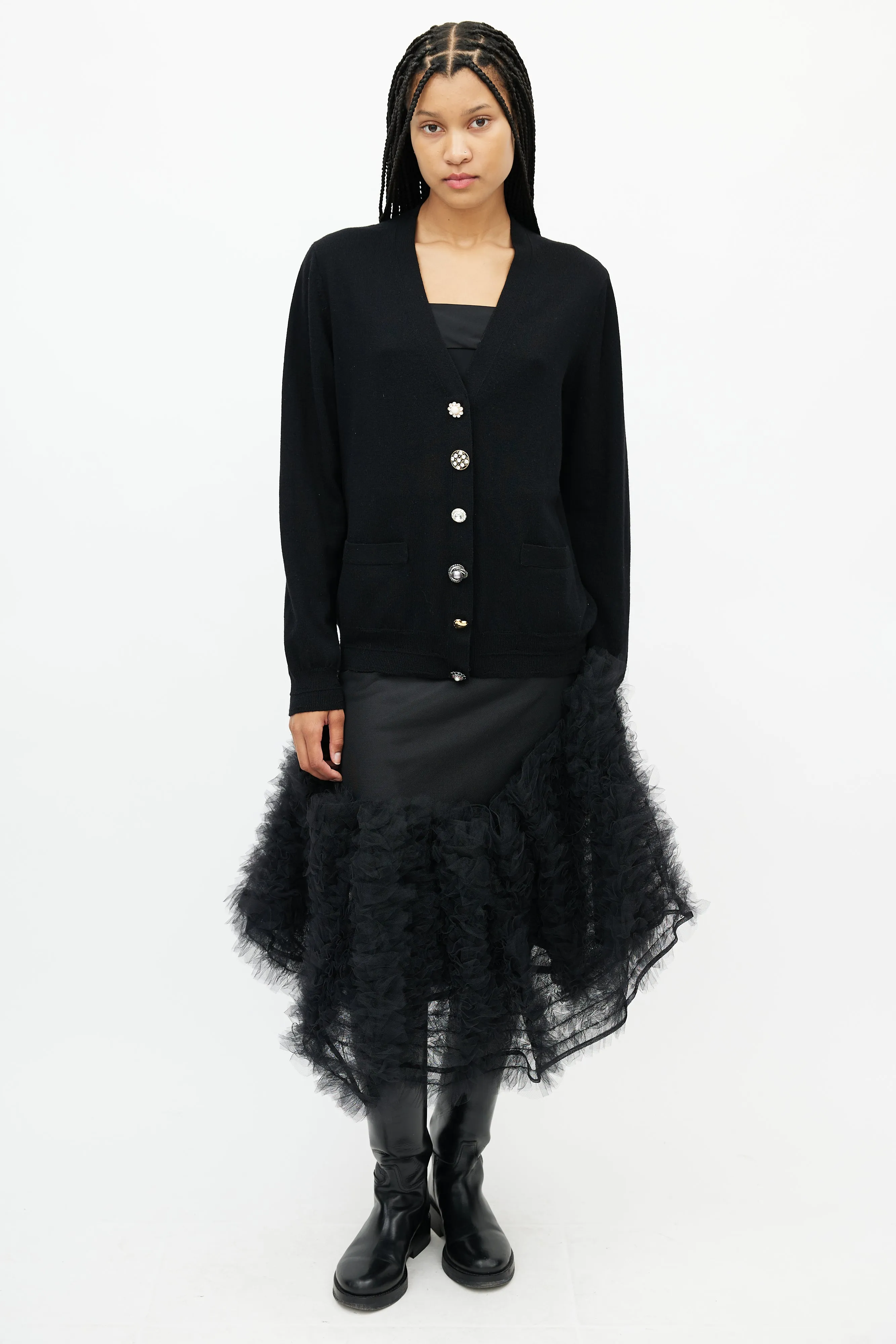 Black The Jewelled Button Cardigan