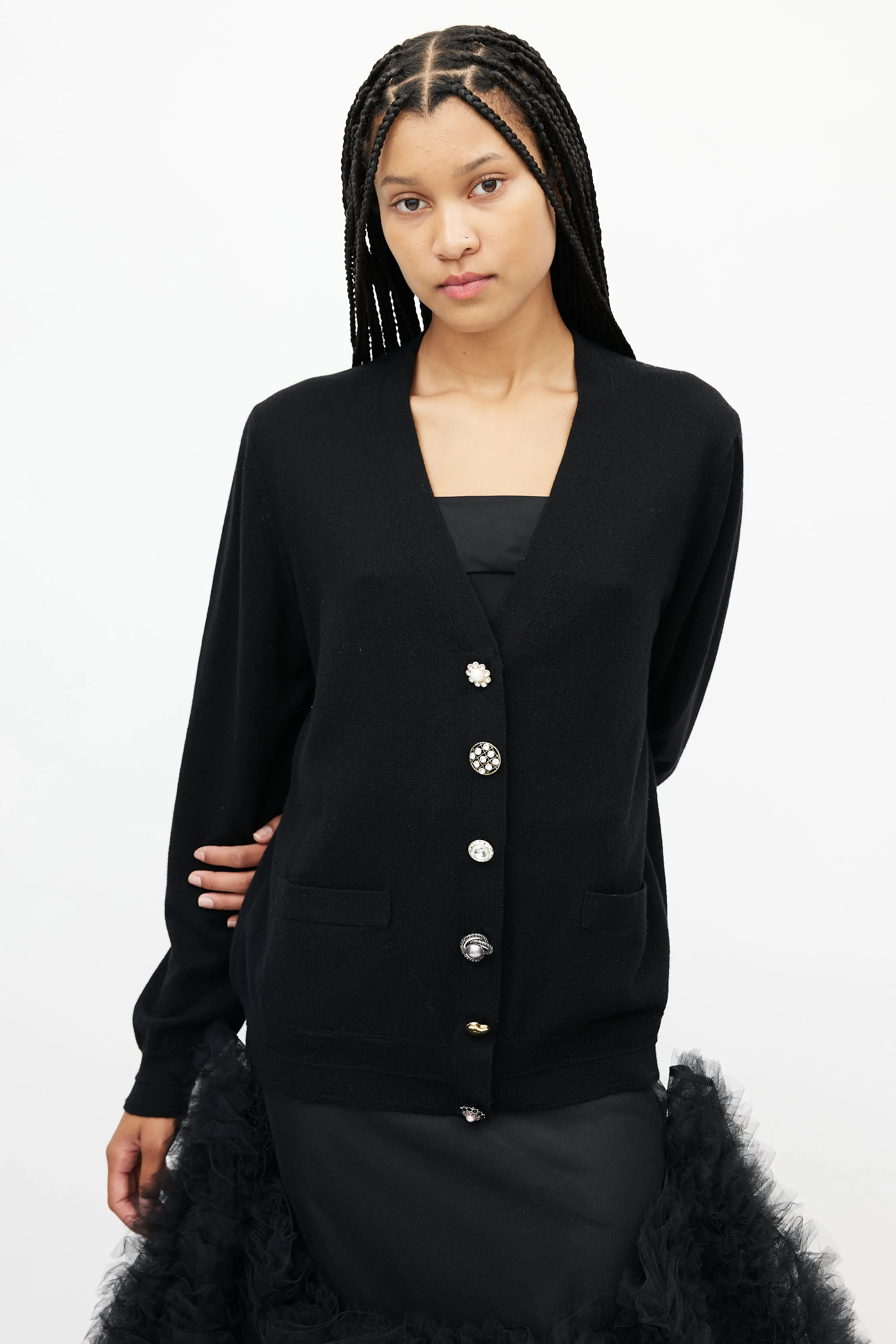 Black The Jewelled Button Cardigan