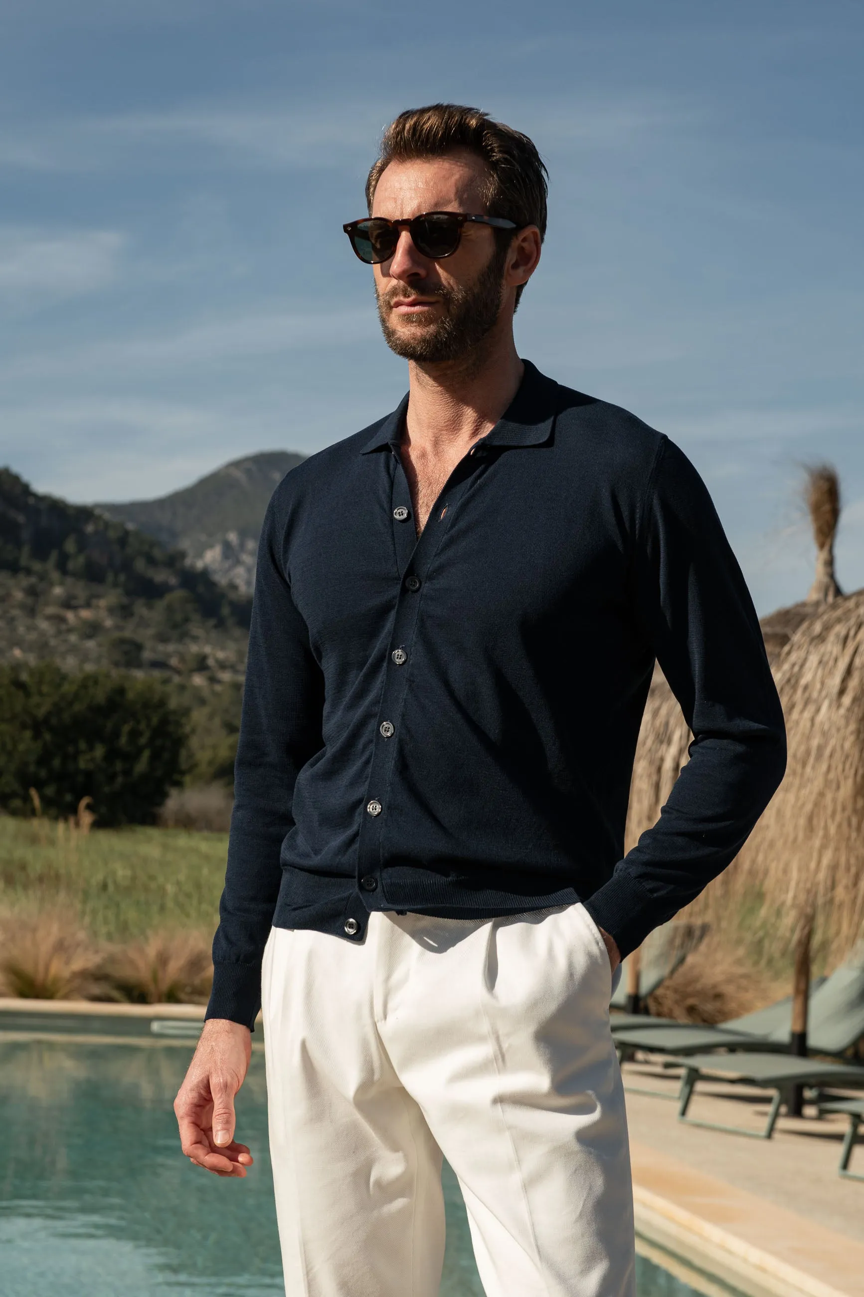 Blue polo cardigan - Made in Italy