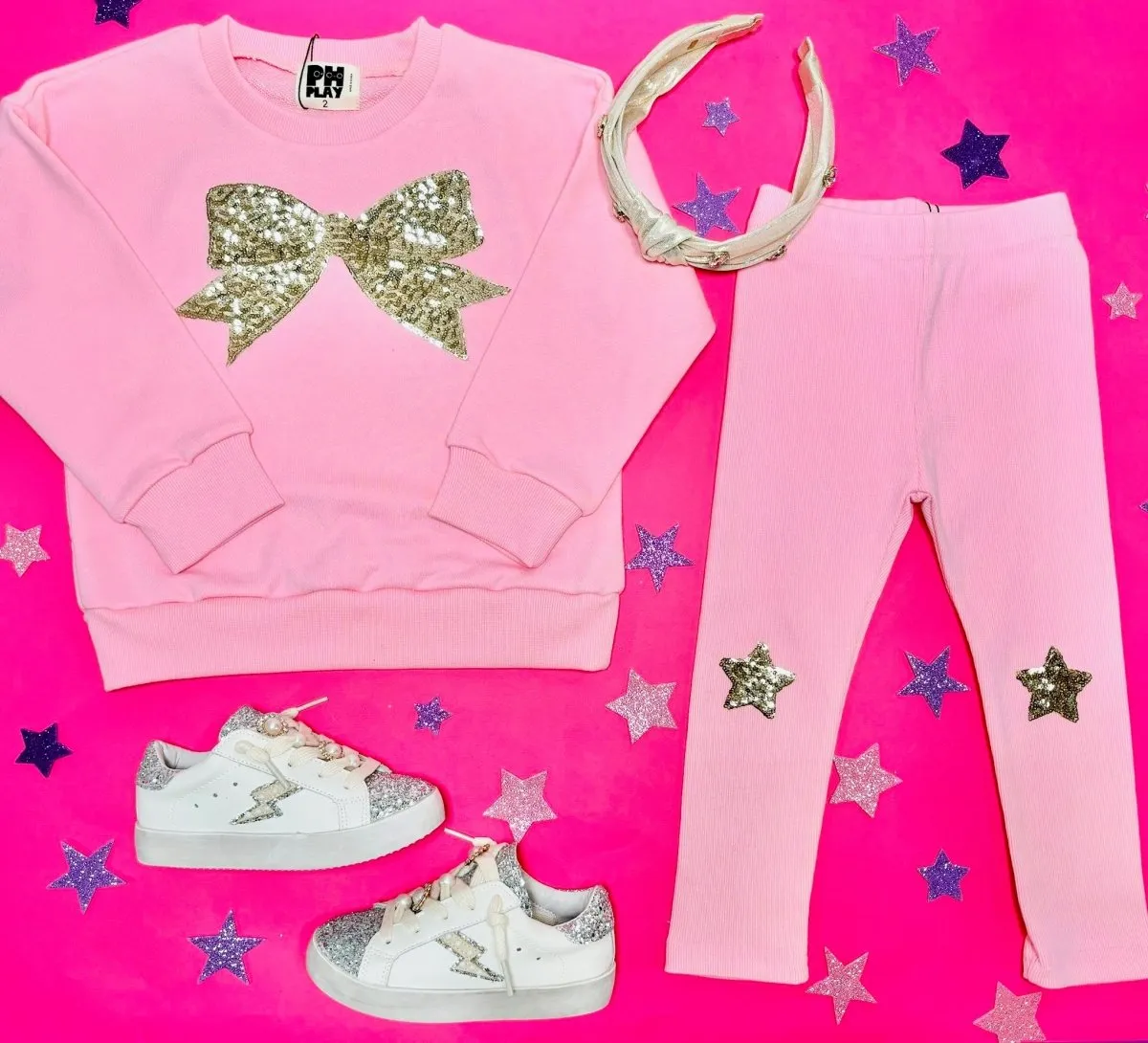 BOW SWEATSHIRT AND STARS LEGGINGS SET