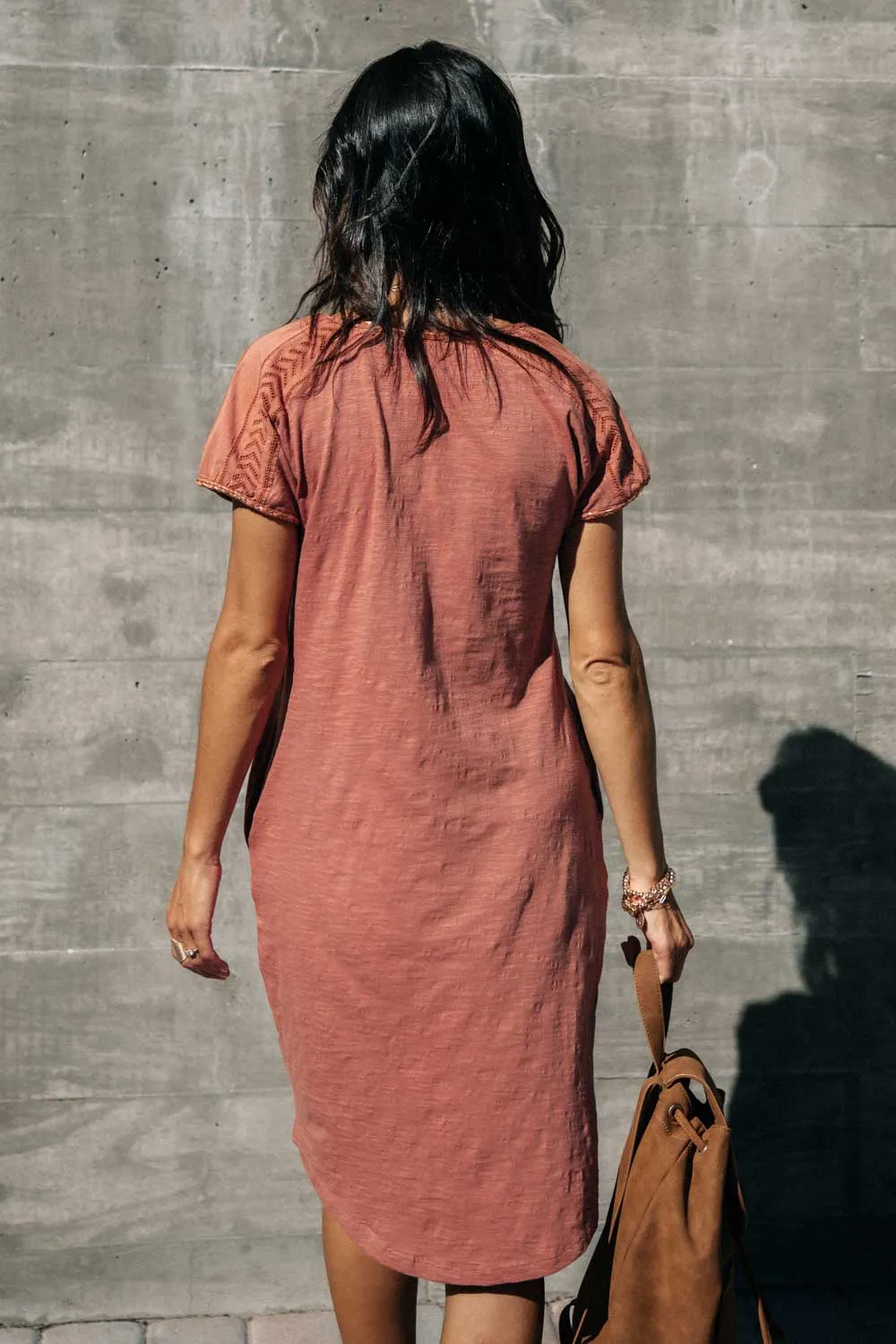 Braid Detail Midi T-Shirt Dress in Clay