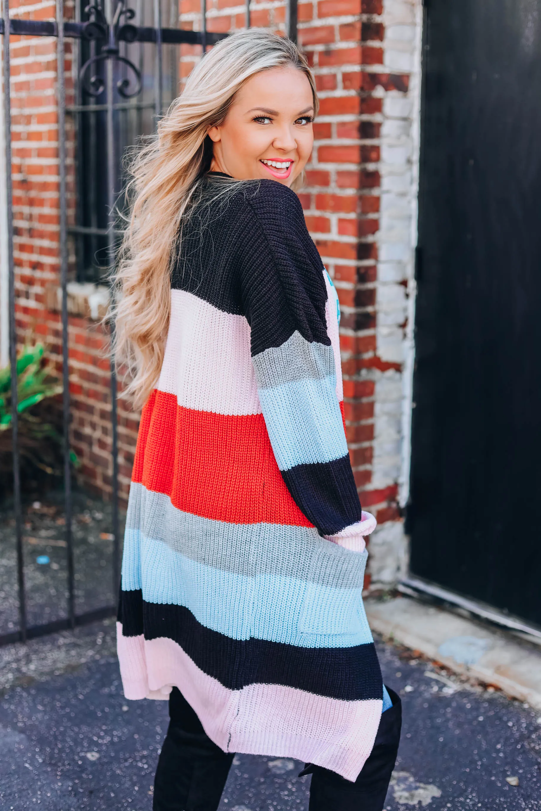 Brick Combo Striped Cardigan