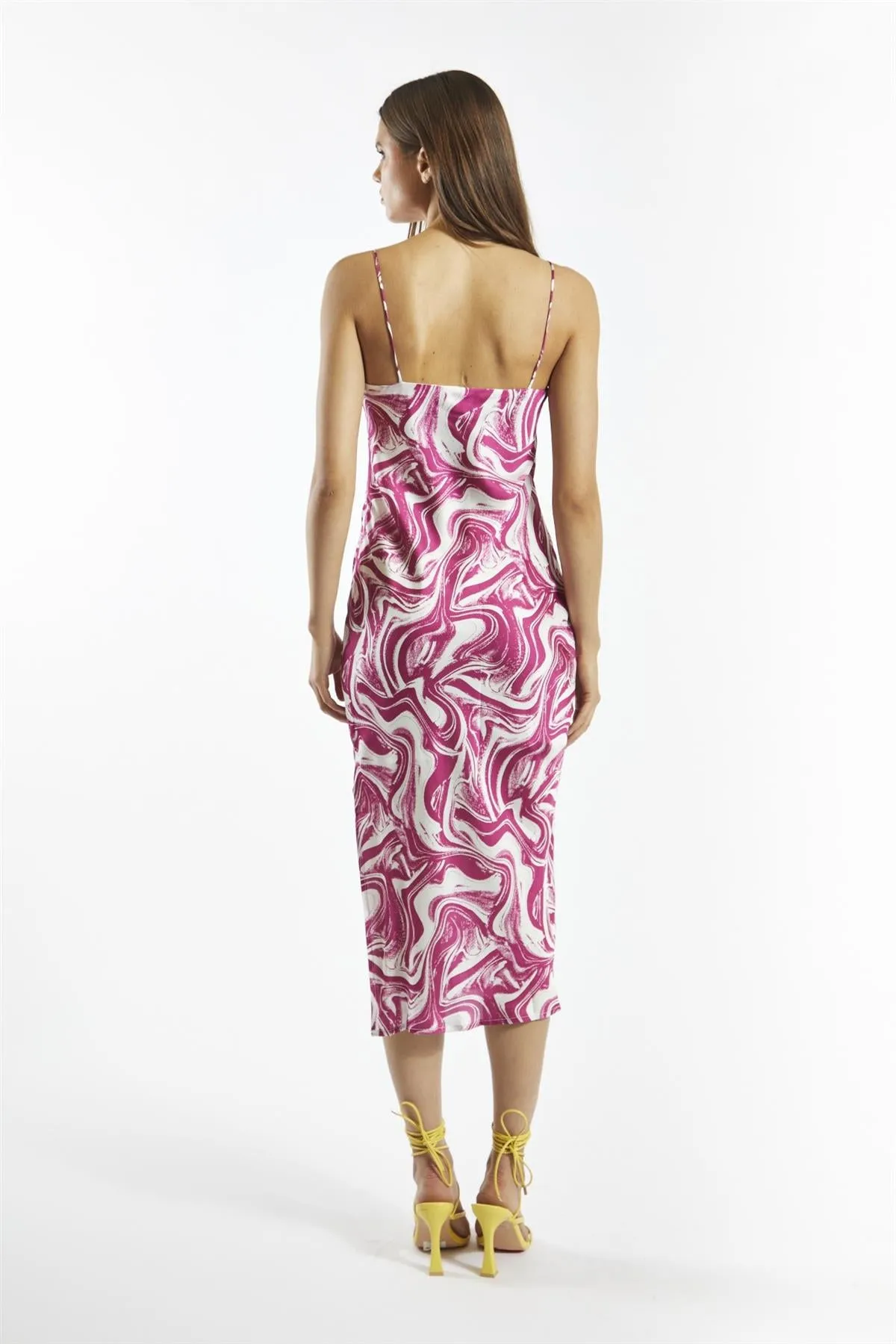 Bright-Pink Marble Cami Midi-Dress