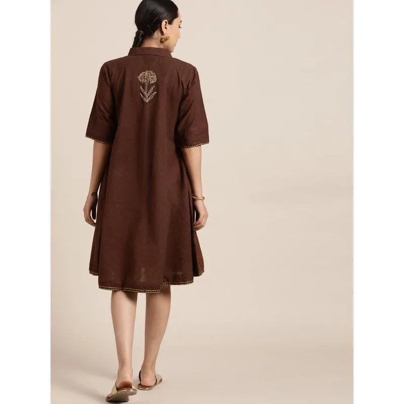 Brown block Print Cotton Dress