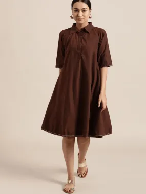 Brown block Print Cotton Dress