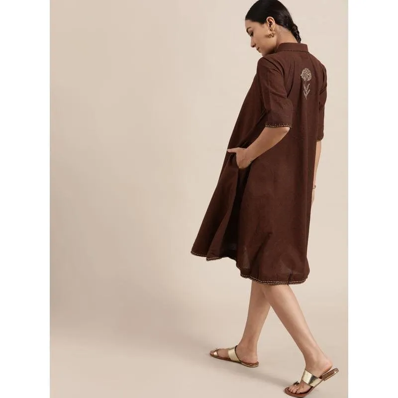 Brown block Print Cotton Dress