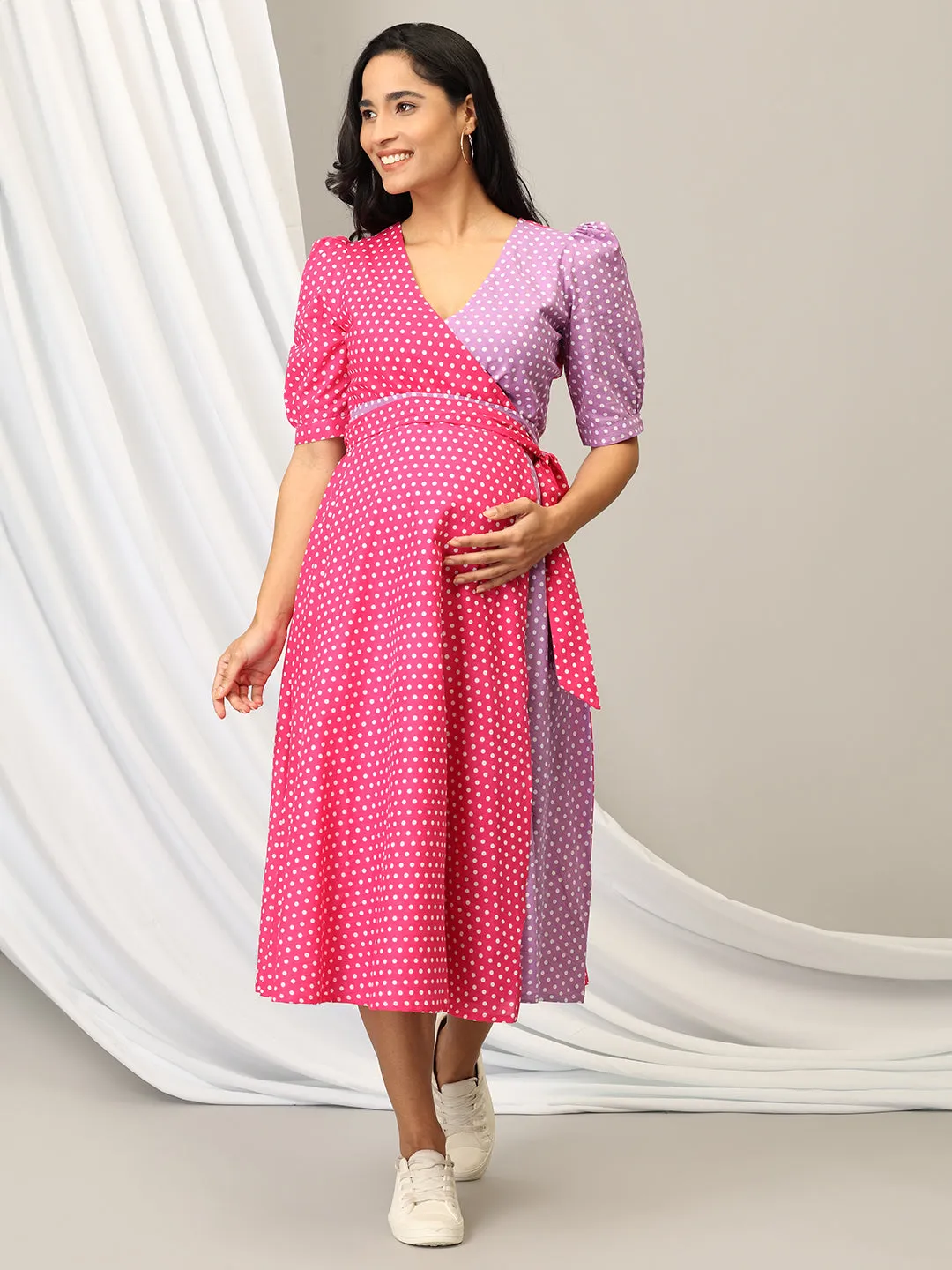 Bubblegum Bliss Maternity Wrap Dress