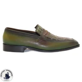 Buy Tailor made Men's Green Crocodile Print Leather Slip On Loafers Dress and Formal Shoes for men's