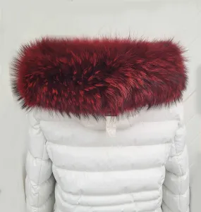 BY ORDER XL Large Red Real Raccoon Fur Collar, Fur Trim for Hoodie, Raccoon Fur Collar, Fur Scarf, Fur Ruff, Hood , Buttons included