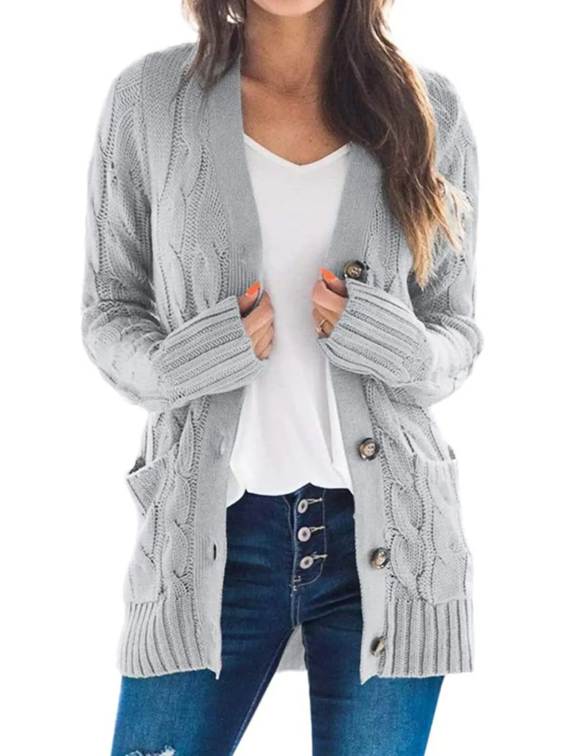 Cable-Knit Cardigan with Pockets