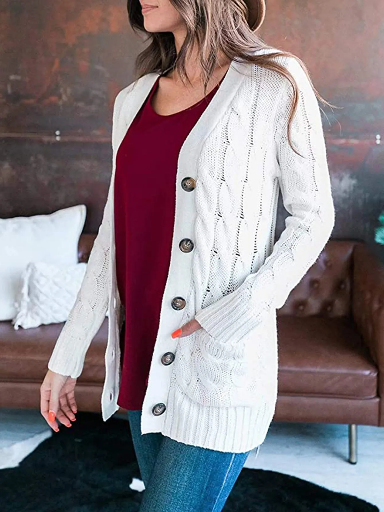 Cable-Knit Cardigan with Pockets