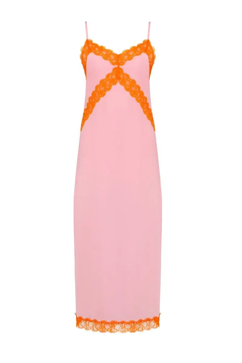 CANDY PINK CREPE DE CHINE SILK MIDI DRESS