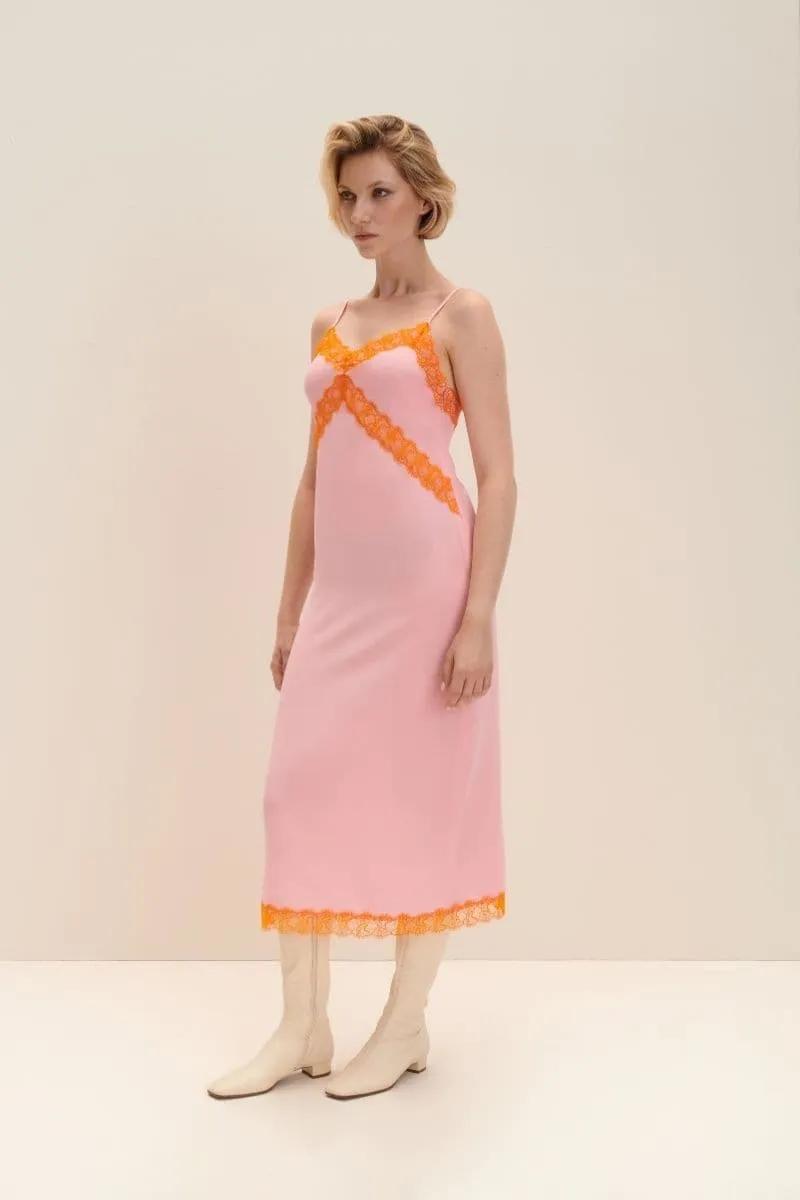 CANDY PINK CREPE DE CHINE SILK MIDI DRESS