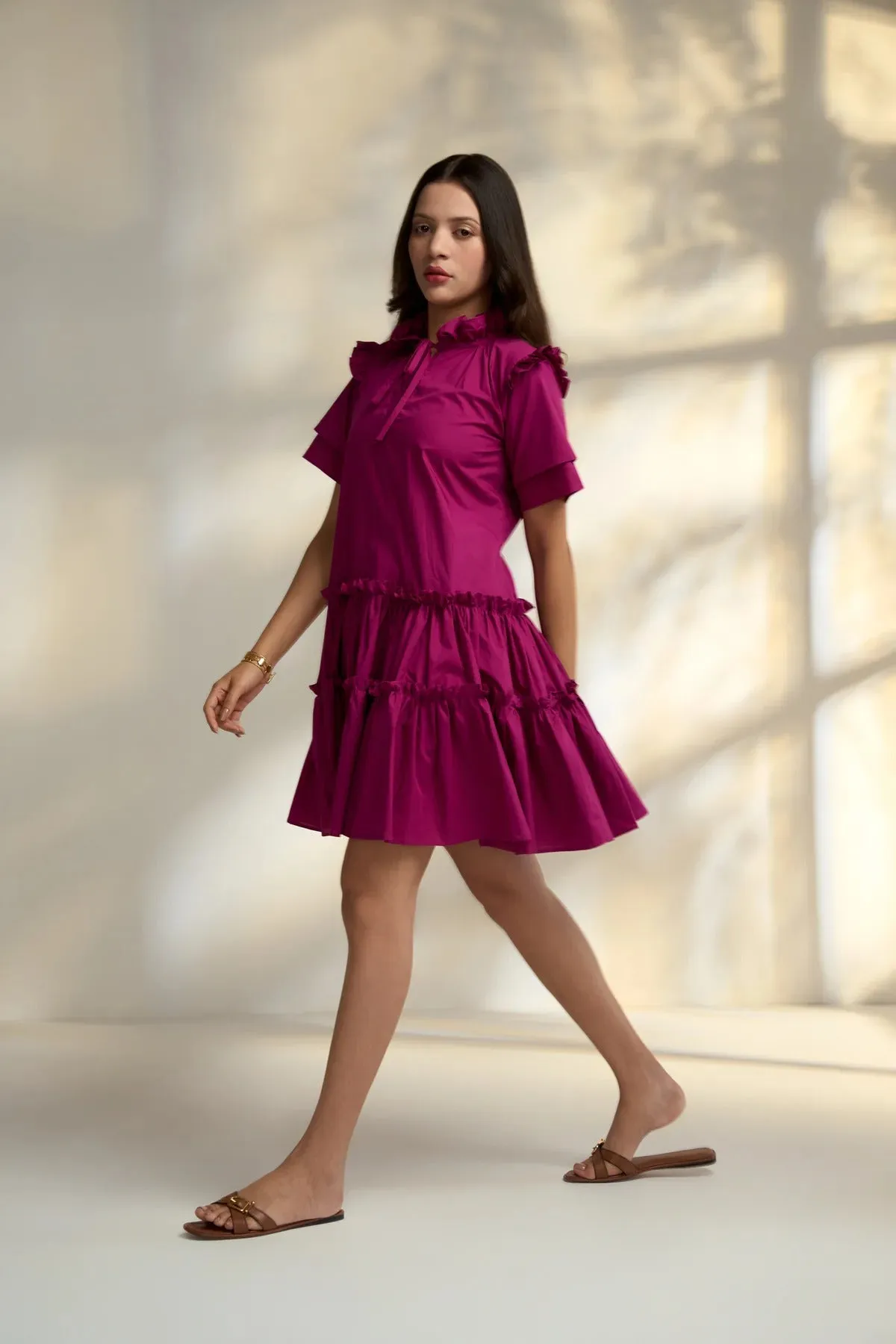 Casual Semi-Formal Purple Cotton Ladies Dress