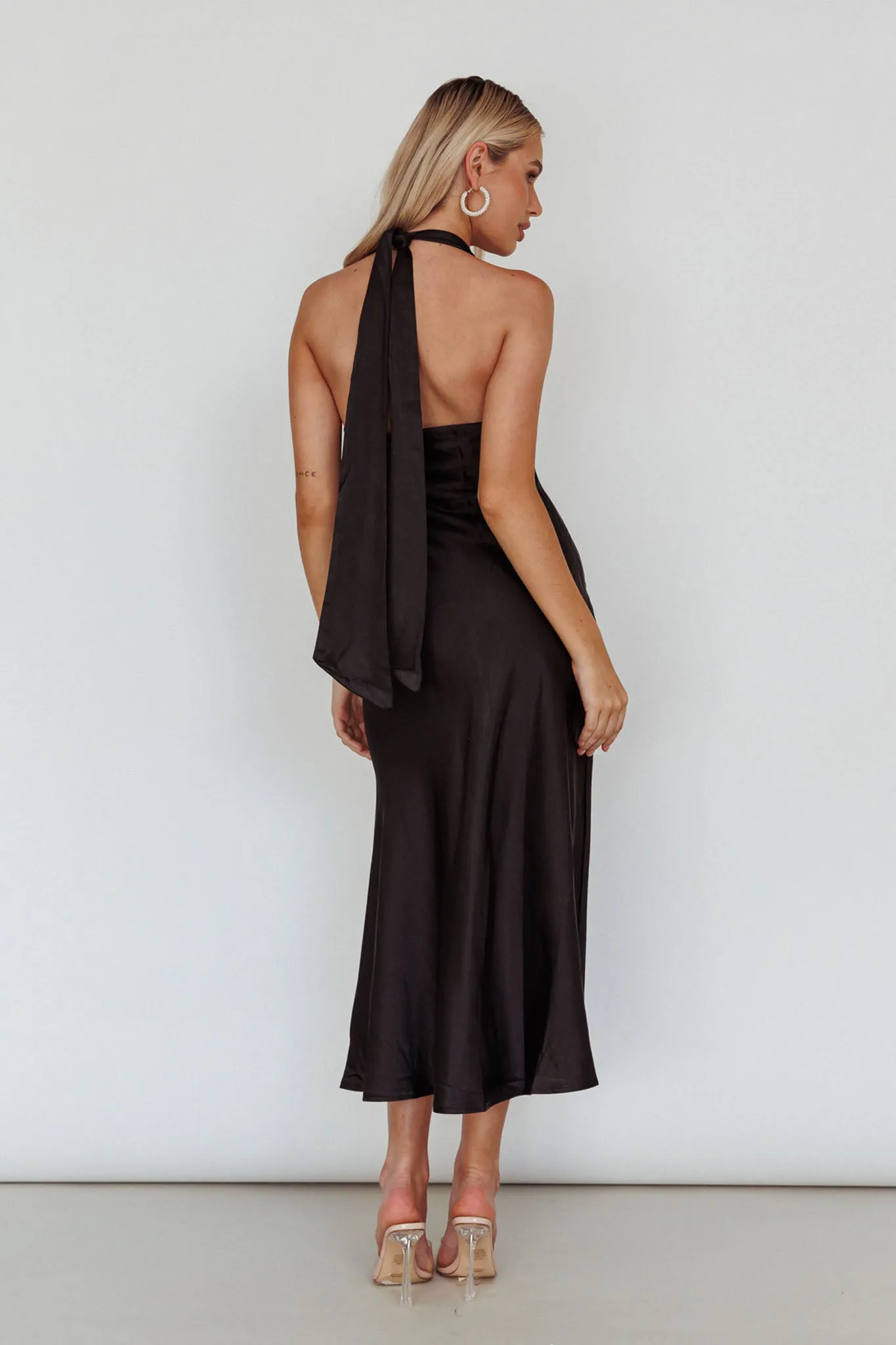 Champagne Showers Halterneck Slip Midi Dress Black