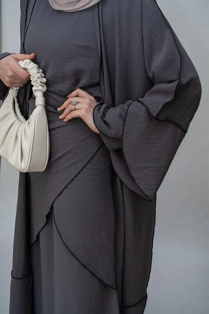 Chanti three piece maxi lightweight abaya in grey