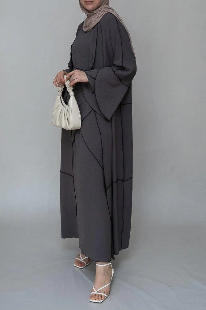 Chanti three piece maxi lightweight abaya in grey