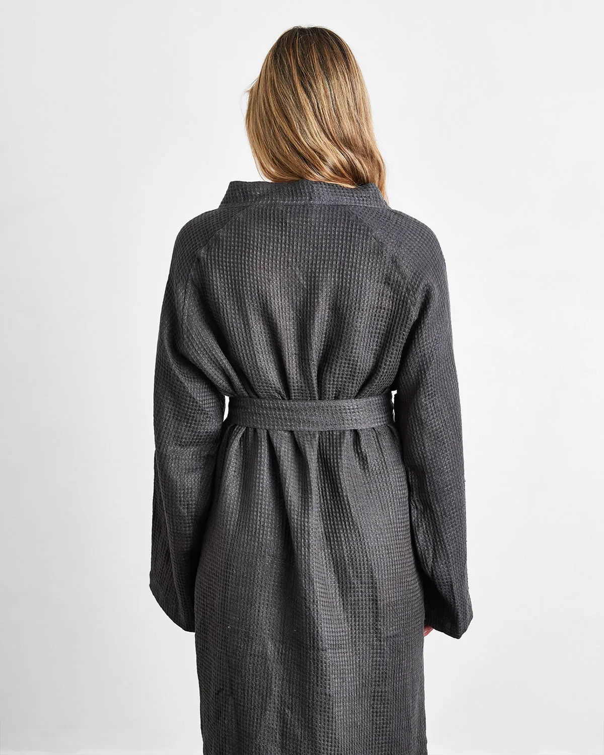 Charcoal 100% French Flax Linen Waffle Robe