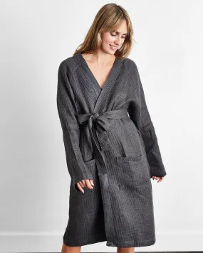 Charcoal 100% French Flax Linen Waffle Robe