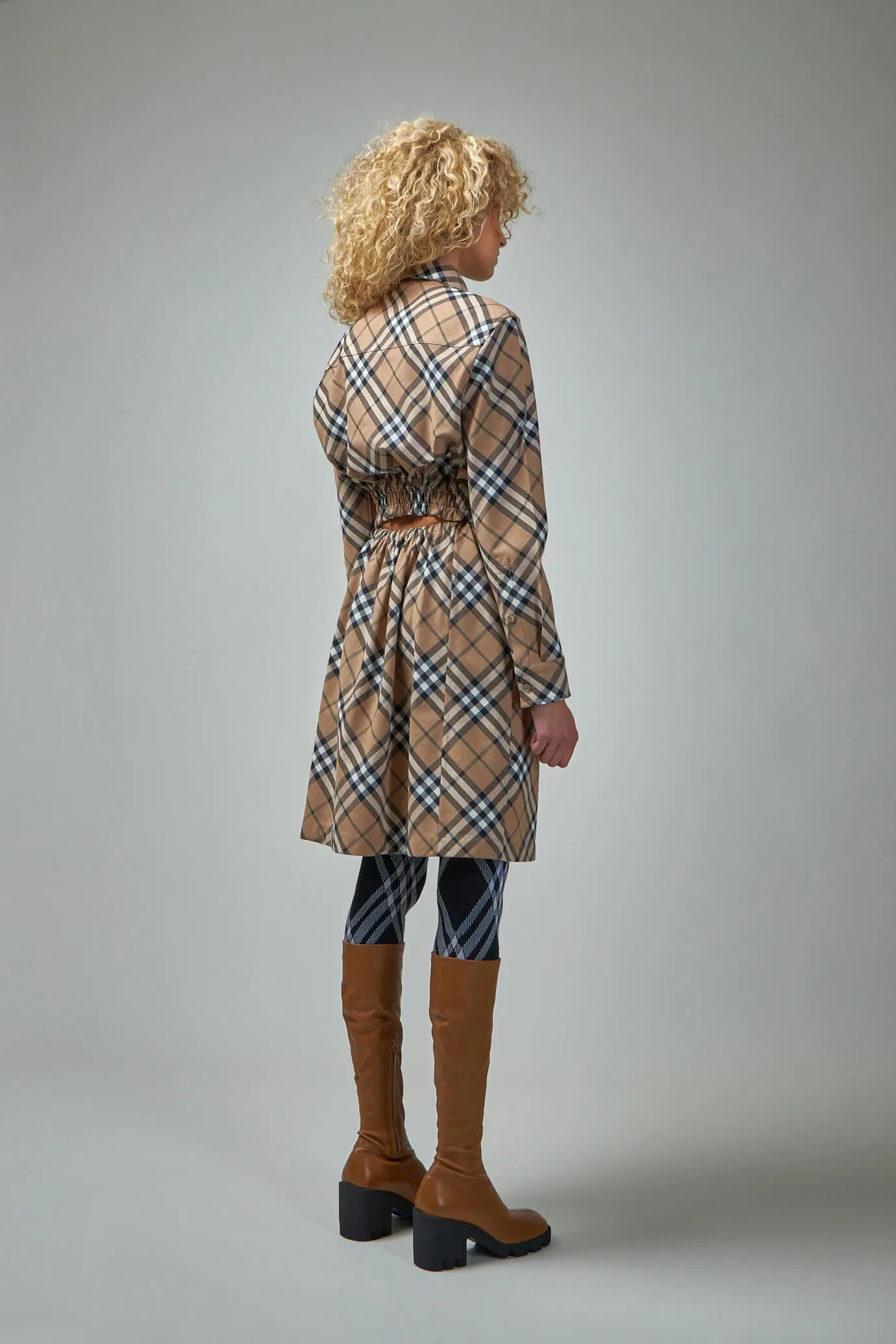 Check Wool Blend Shirt Dress