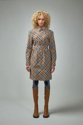 Check Wool Blend Shirt Dress