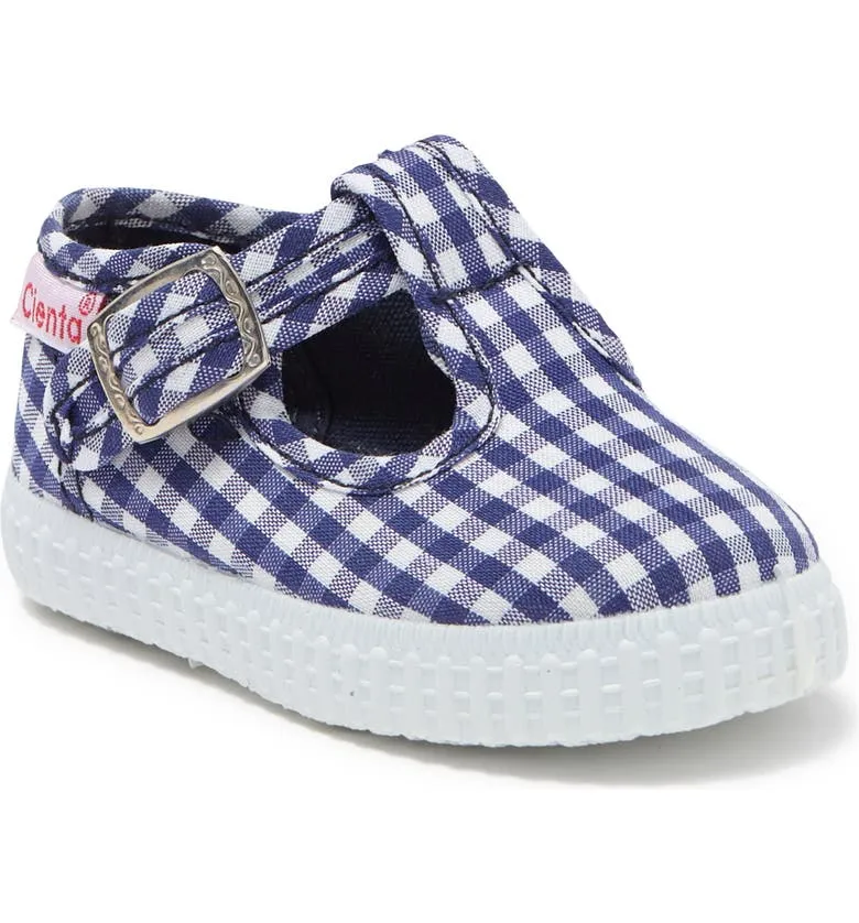 Cienta Navy Gingham canvas kids shoes