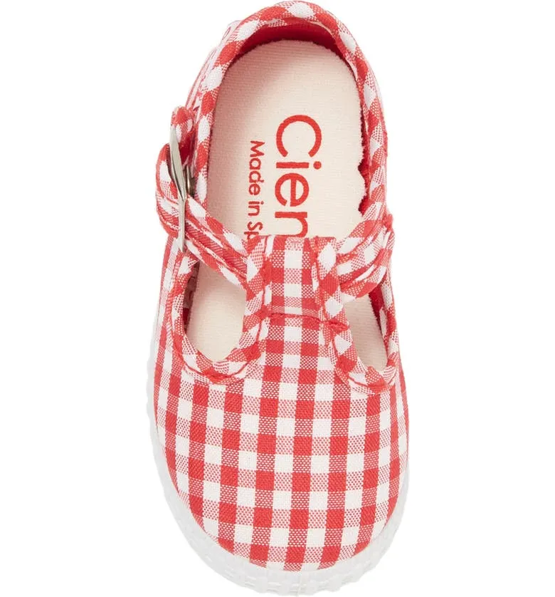 Cienta Red Gingham canvas kids shoes