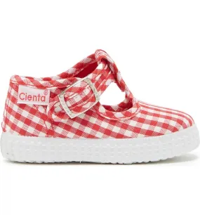 Cienta Red Gingham canvas kids shoes