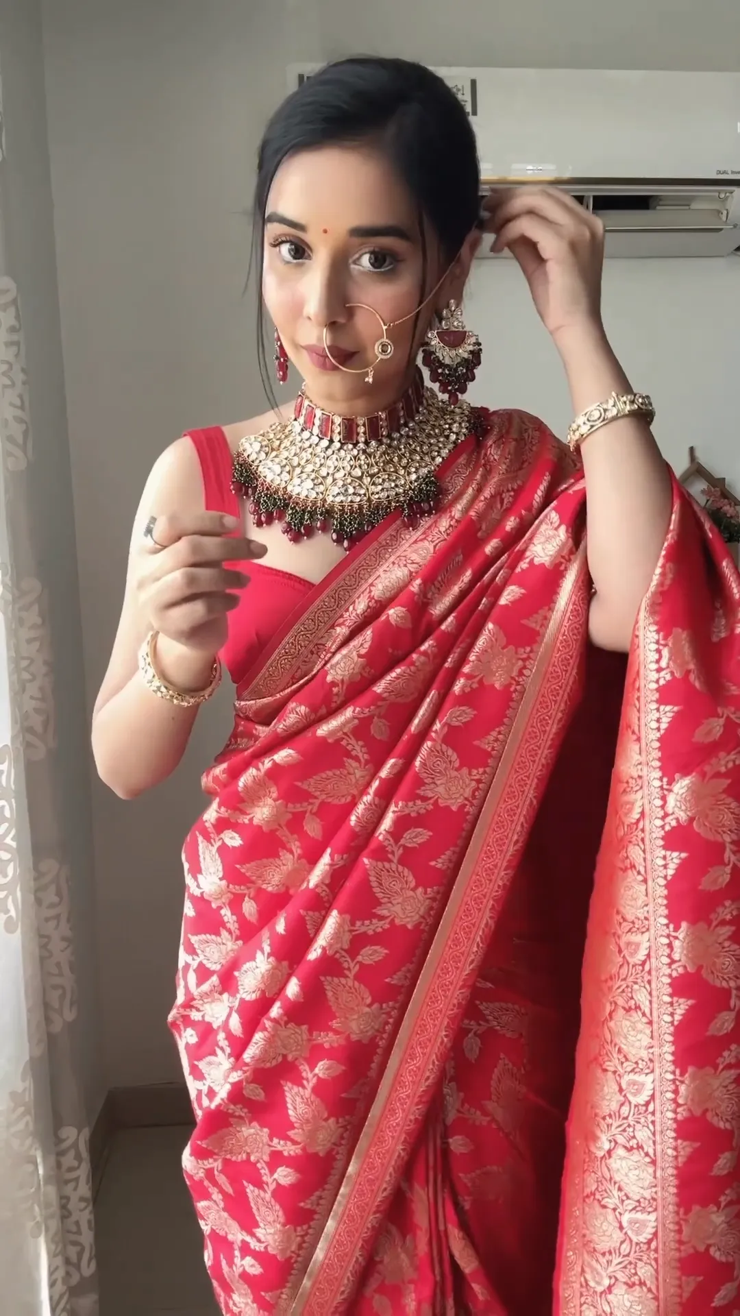 Classic 1-Minute Ready To Wear Red Soft Silk Saree