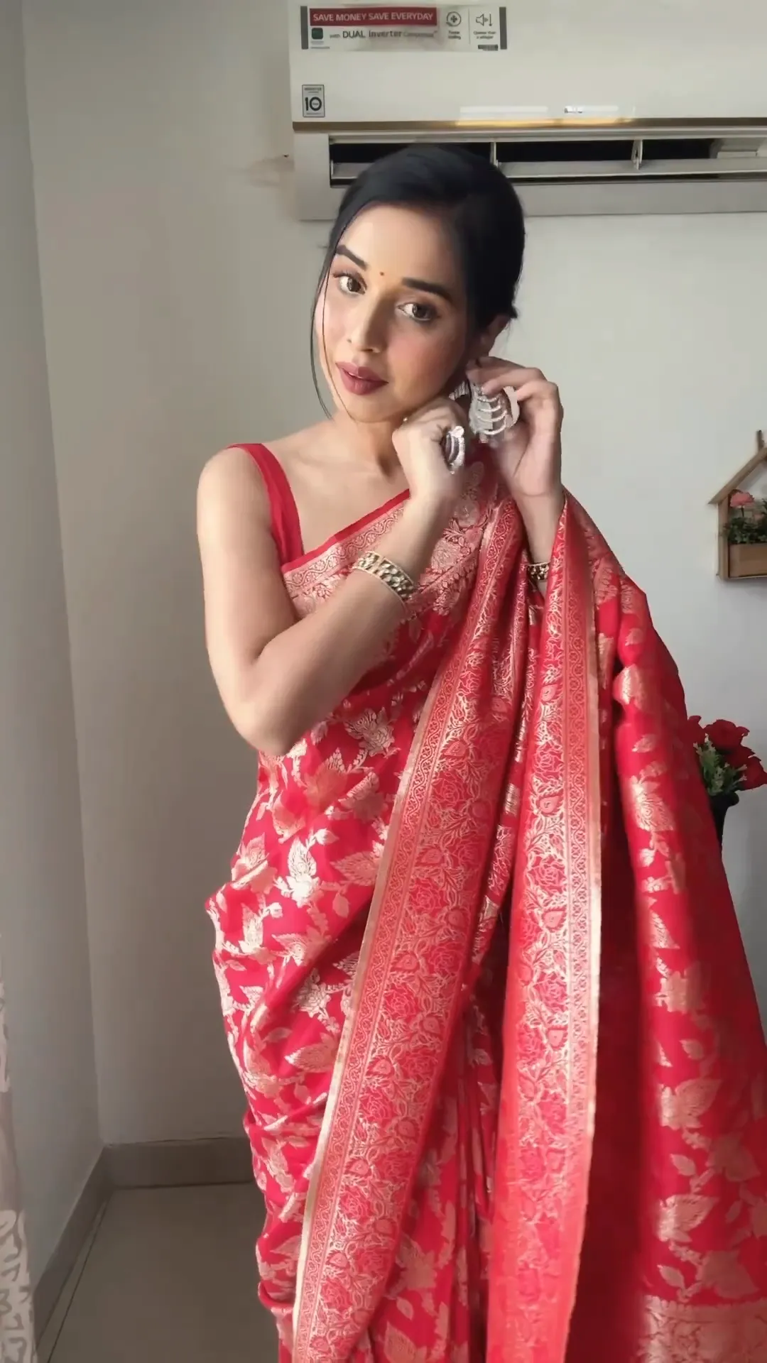 Classic 1-Minute Ready To Wear Red Soft Silk Saree