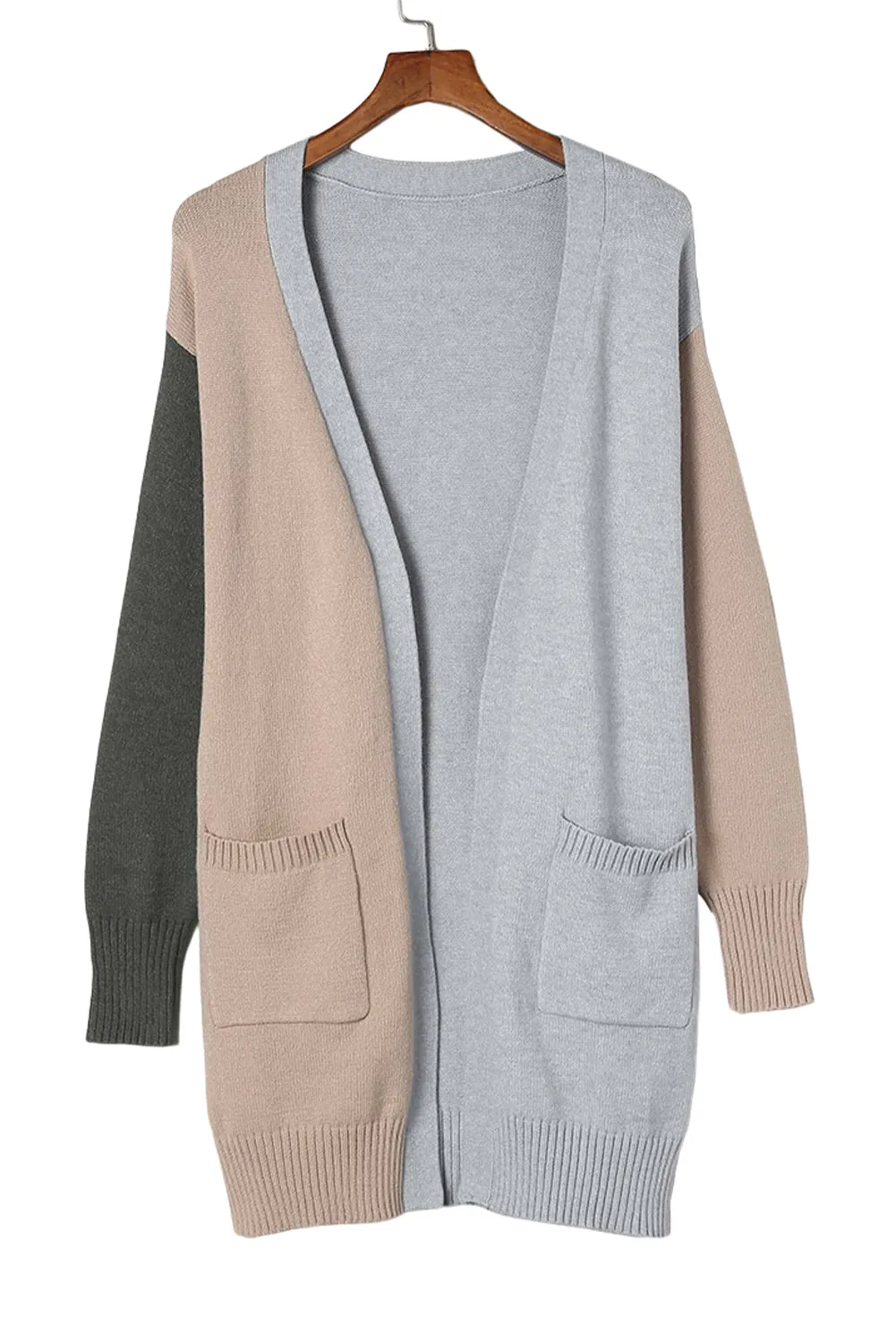 Colorblock Ribbed Trim Pocketed Cardigan