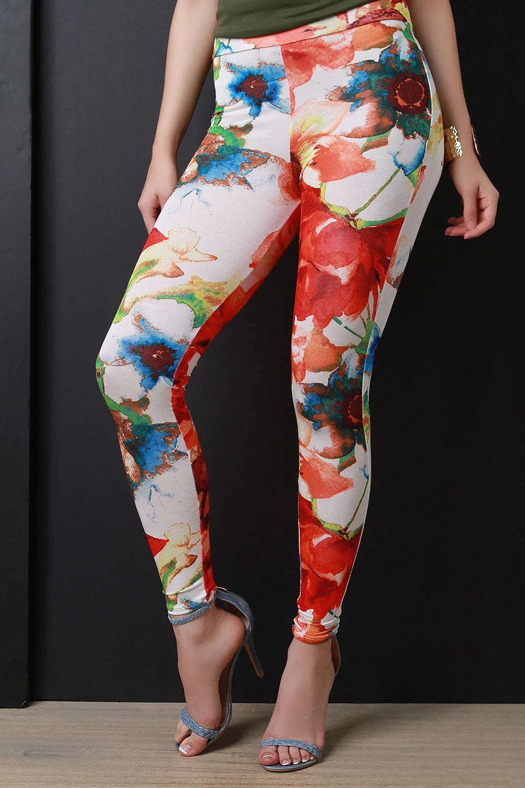 Colorful Floral High Waisted Lightweight Leggings