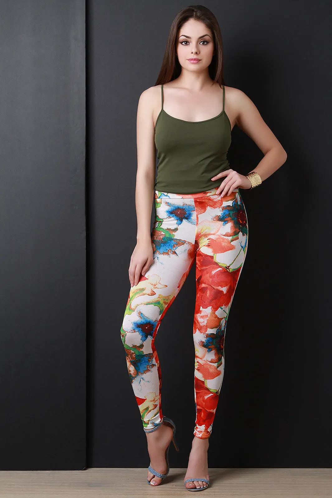 Colorful Floral High Waisted Lightweight Leggings