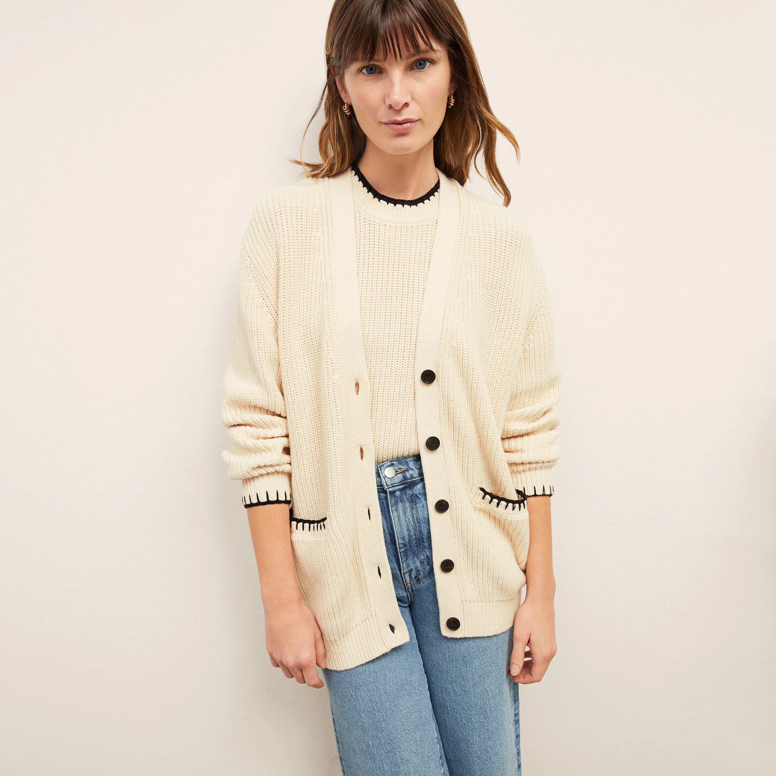 Cookie Cardigan - Contrast Knit :: Ivory/Black