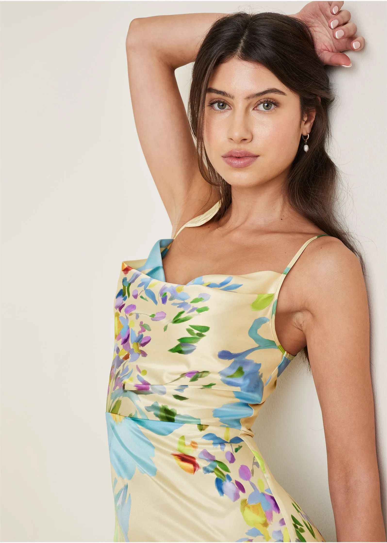 Cowl Neck Slip Dress - Coquette Bouquet