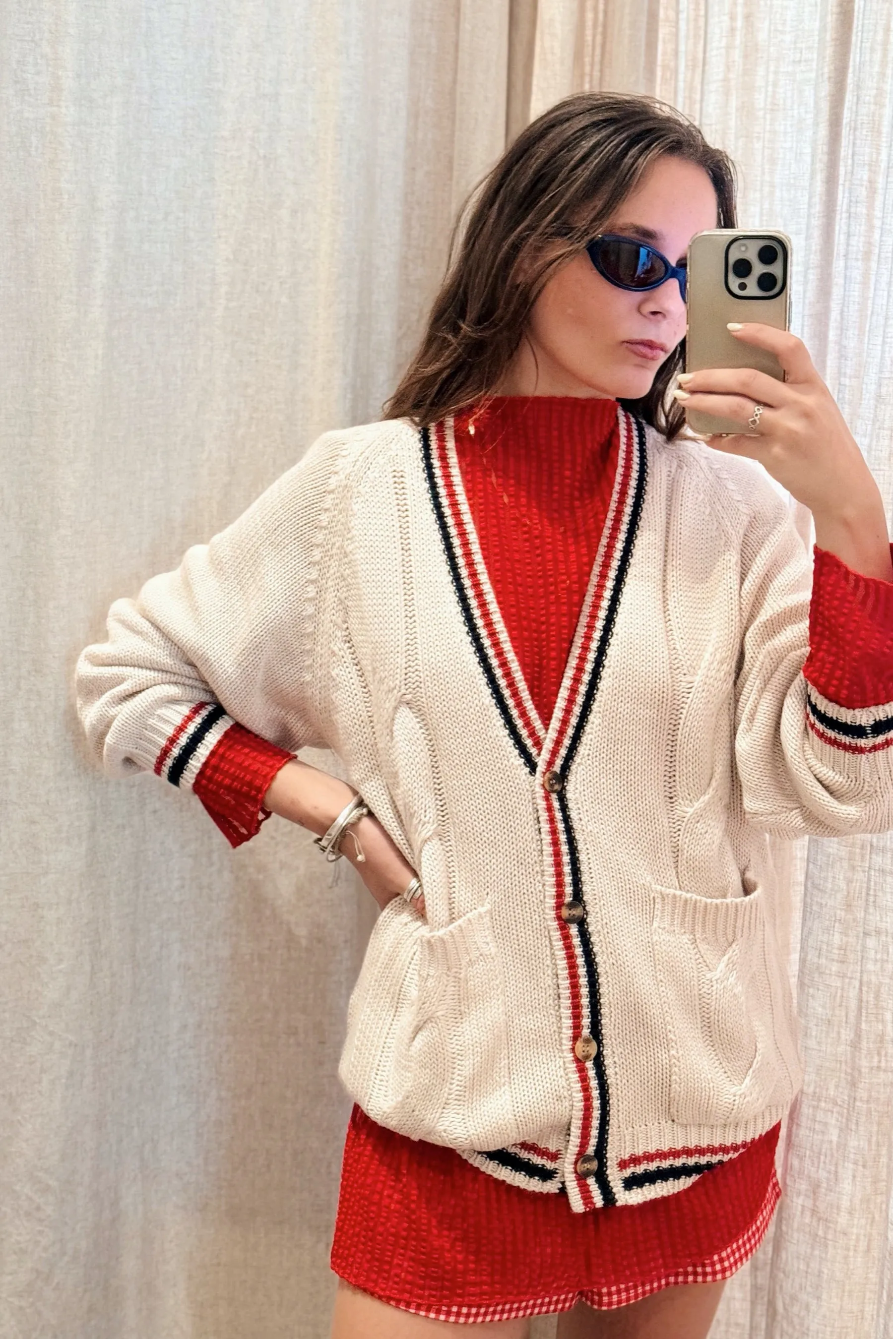 Cream Stripe Scholar Cardigan