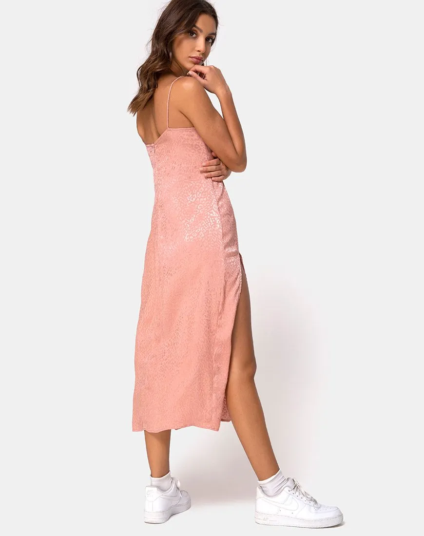 Cypress Midi Dress in Satin Cheetah Dusty Pink