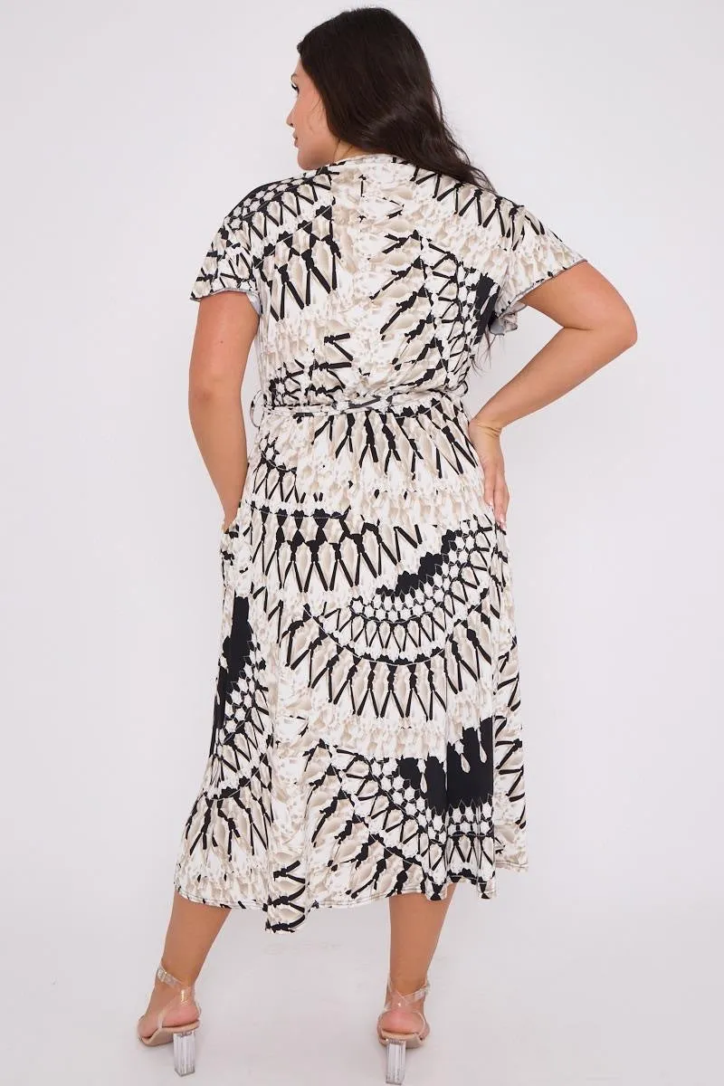 Dani Faux Wrap Dress in Cream and Black Print