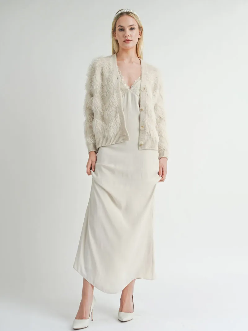 Delia Fuzzy Feather Stripe Cardigan - Ivory