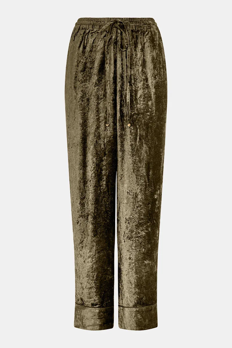 Delphine Green Velvet Wide Leg Trousers