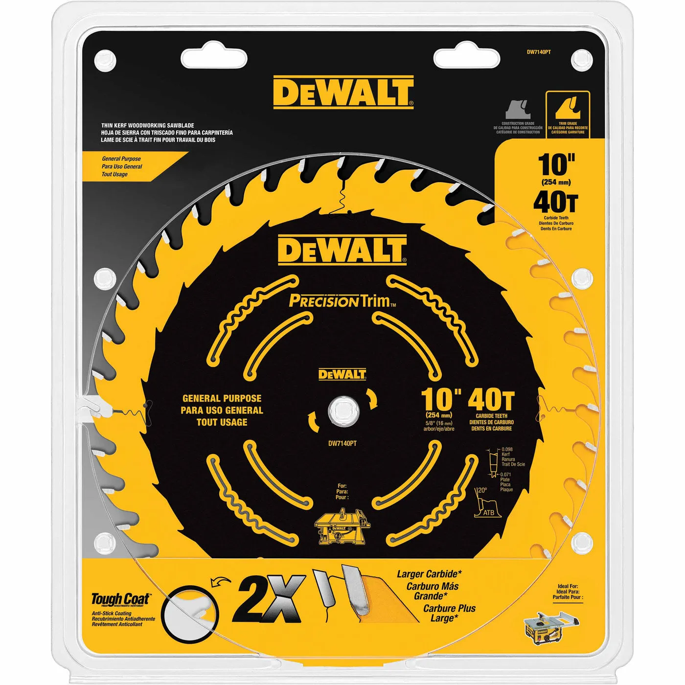 DeWalt DW7140PT 10" 40T Ripping / Crosscutting Saw Blade